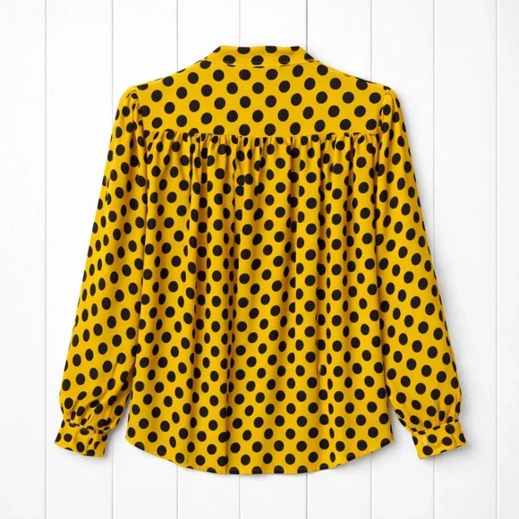 🤎 Worthington Yellow & Black Polka Dot Tie-Neck Blouse | NWT | Size M/L - Picture 5 of 9